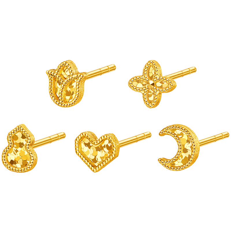 —六福珠宝黄金耳钉闪耀登场！瓦力棋牌璀璨星光尽在耳边—(图1)